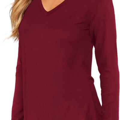 DittyandVibe Women Shirt Long/Short Sleeve V Neck Curved Hem Tunic Tops Tshirt