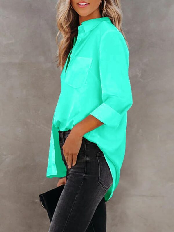 Womens Button Down Shirts Dress Shirts Long Sleeve Collared Blouses V Neck Work Office Tunic Chiffon Tops - Image 3