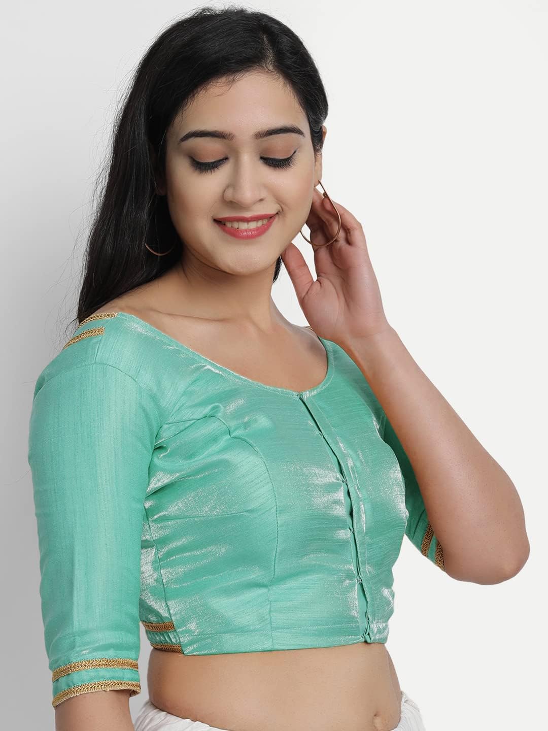 Indian Designer Women'S Readymade Silk And Satin Indian Ethnic Saree Blouse Crop Top Choli For Party Wear - Image 3