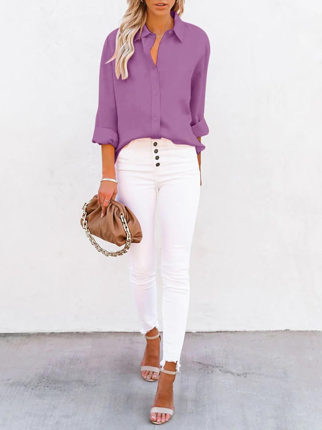 siliteelon Button Down Shirts for Women Dress Shirts Long Sleeve Wrinkle-Free Blouse Casual Solid Office Work Tunic Top - Image 5