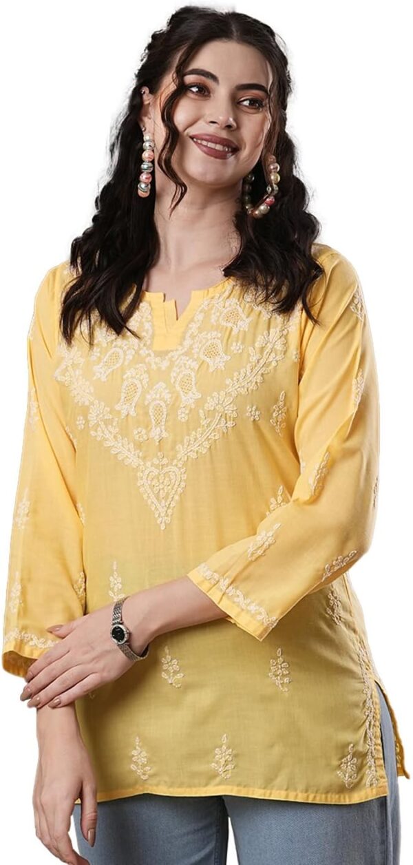 Ada Hand Embroidered Indian Traditional Chikankari Cotton Tunic Top Kurti Shirt for Women A911116