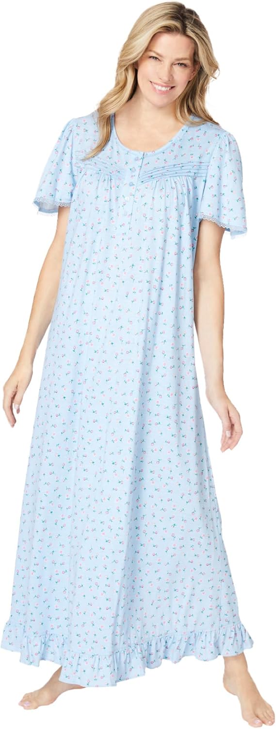 Dreams & Co. Women's Plus Size Long Floral Print Cotton Gown