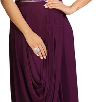Janasya Indian Women's Flowy Ready to wear Saree Embellished Festive Wedding Party wear Saree with Belt for Women