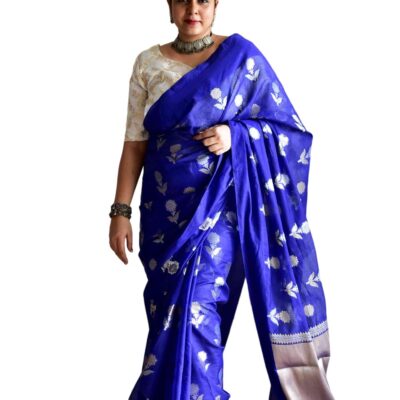 Sundarii Cotton Silk Saree | Elegant Wedding & Festive Wear Saree for Women with Blouse piece. (Blue)