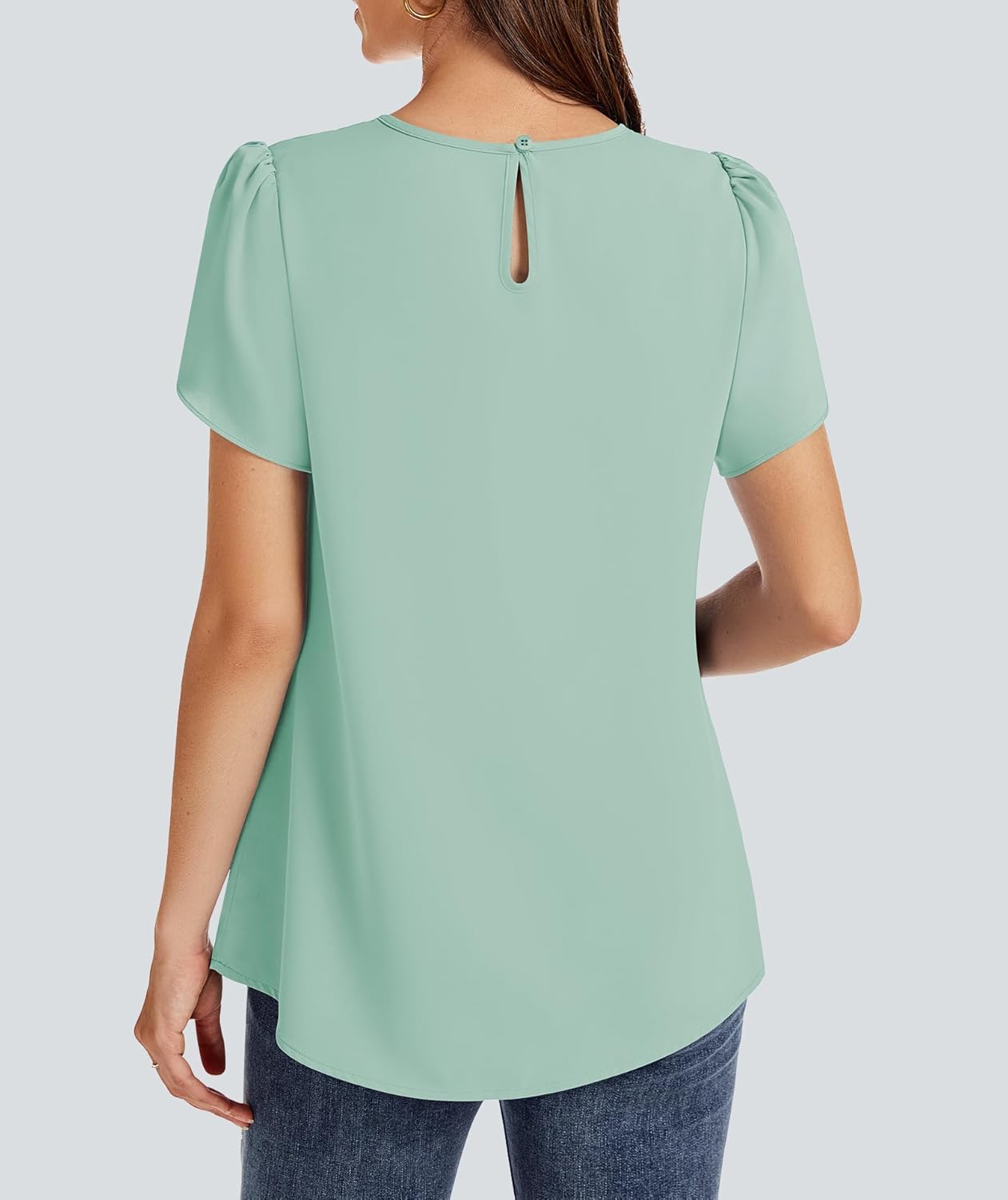 Funlingo Womens Summer Tops Dressy Casual Short Sleeve Tunic Chiffon Blouse Business Pleated Crew Neck Loose Flowy Shirts - Image 6