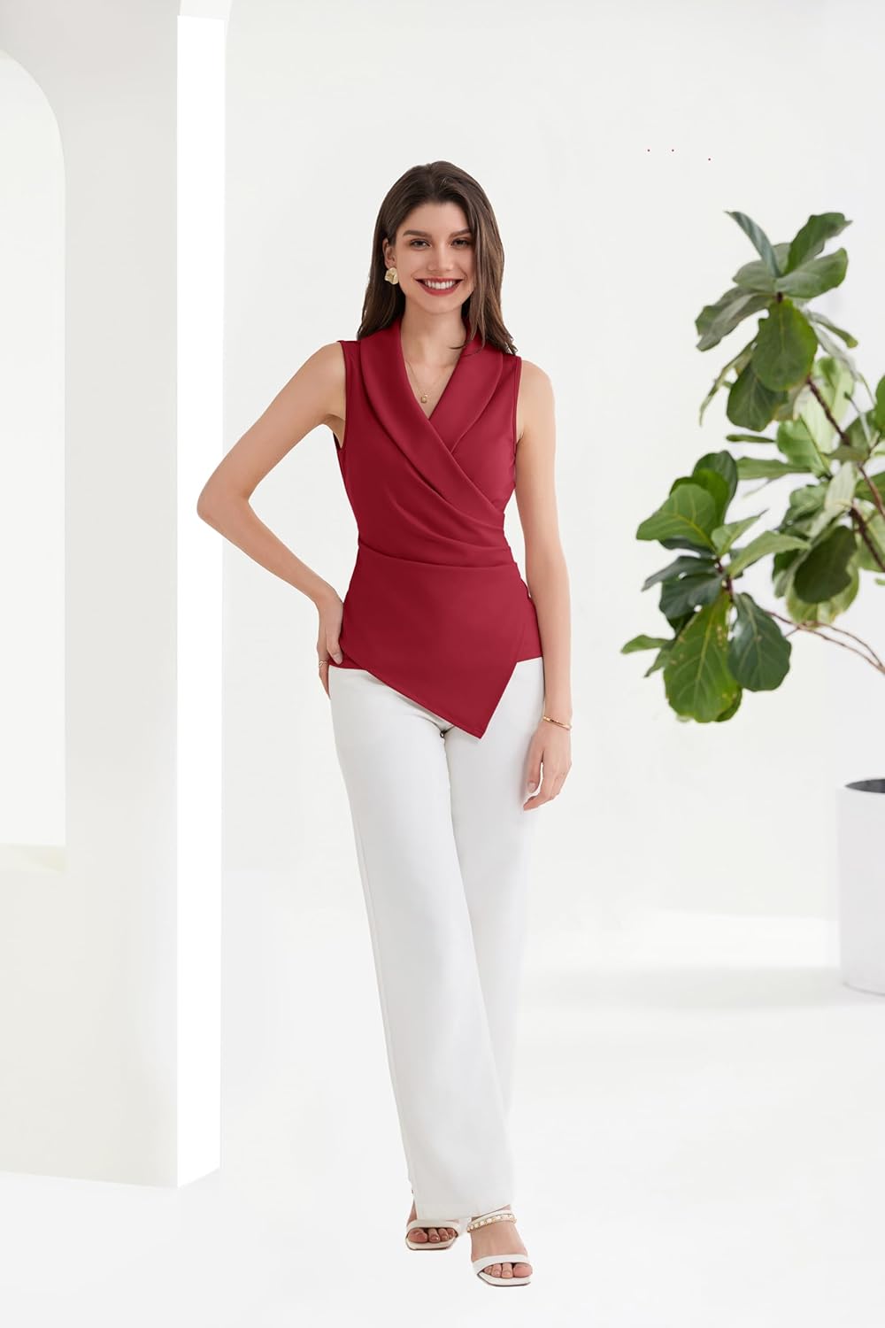 GRACE KARIN Women's Wrap V Neck Casual Work Tops Sleeveless Office Dressy Summer Blouse Asymmetrical Elegant Shirts - Image 5