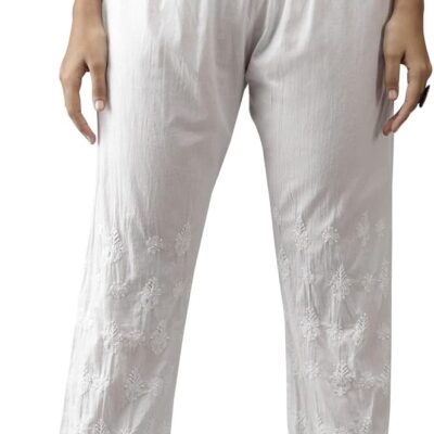 Ada Indian Hand Embroidered Chikankari White Cotton Palazzo Pant for Women A711134