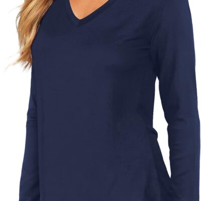 DittyandVibe Women Shirt Long/Short Sleeve V Neck Curved Hem Tunic Tops Tshirt