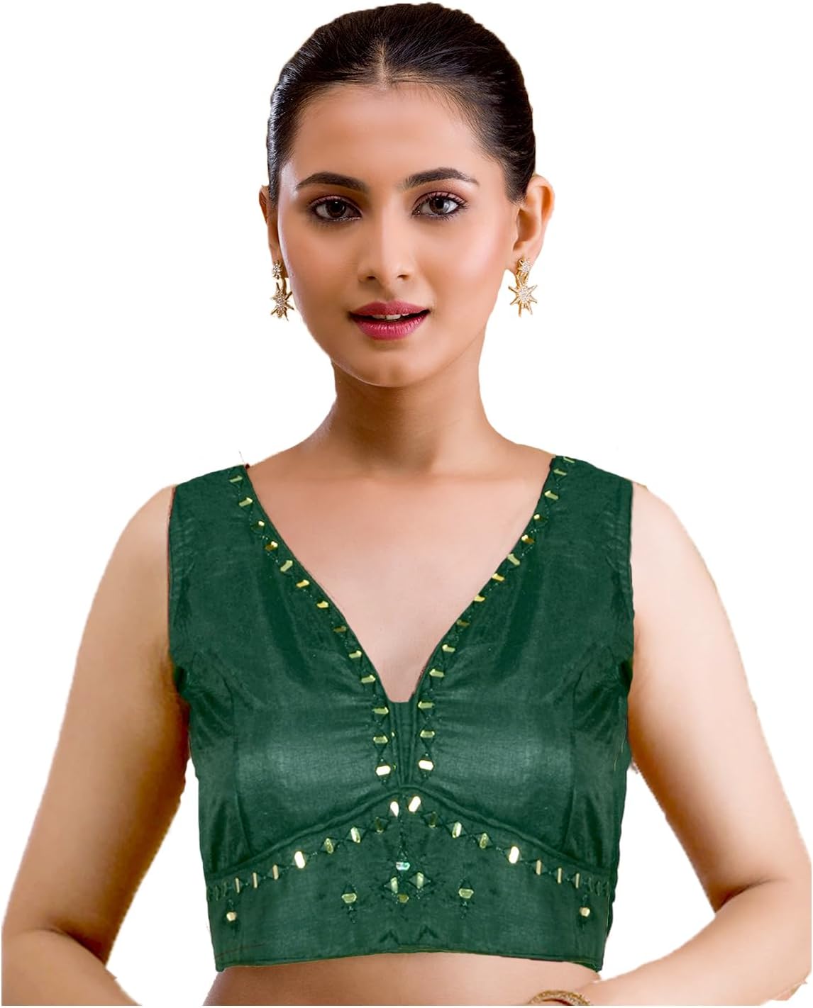 Chandrakala Mirror Work Blouses for Women Sarees,Readymade (B203-P) - Image 2