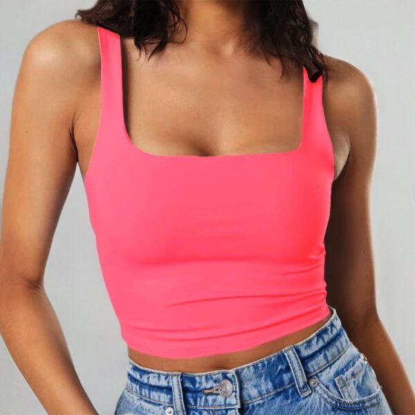 Artfish Women's Sleeveless Strappy Tank Square Neck Double Layer Workout Fitness Casual Basic Crop Tops - Image 7