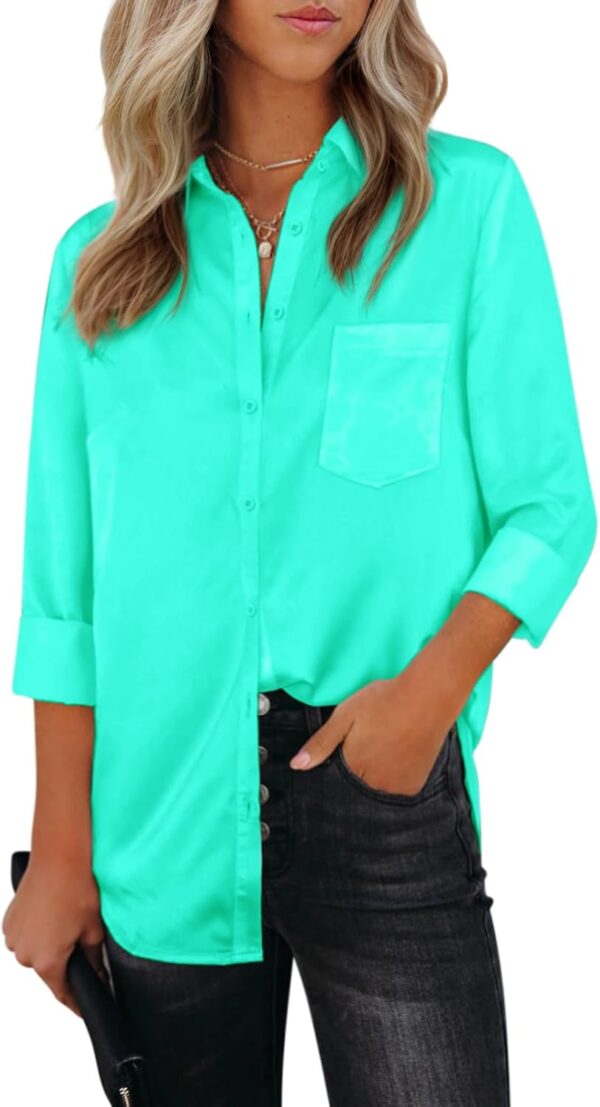 Womens Button Down Shirts Dress Shirts Long Sleeve Collared Blouses V Neck Work Office Tunic Chiffon Tops
