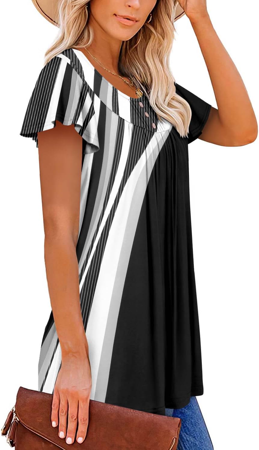 BETTE BOUTIK Women's Summer Tunic Tops Flowy Flare Botton Down Shirts Blouses S-3XL - Image 4