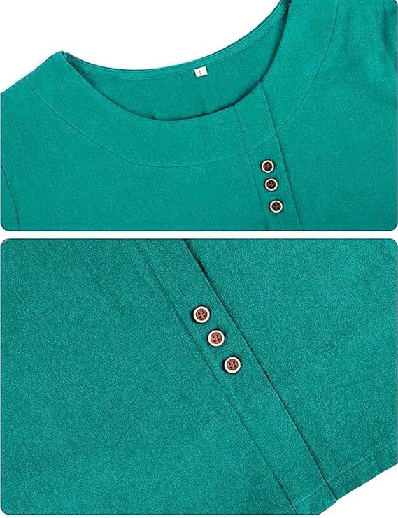 Women's Cotton Linen Shirts Short Sleeve Crewneck Blouse Button Casual Loose Fit T Shirt Tunic Tops for Summer - Image 5