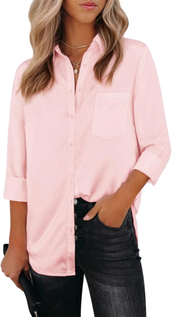 Womens Button Down Shirts Dress Shirts Long Sleeve Collared Blouses V Neck Work Office Tunic Chiffon Tops