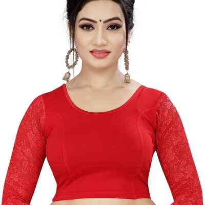 TMS Women's Blouses Readymade Gold Stretchable Saree Crop Top Choli Free Size Sparkling