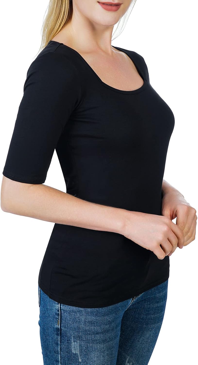 Women's Half Sleeve Square Neck Slim-Fit Tee Tops - Image 2
