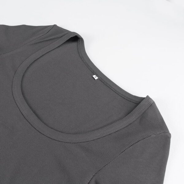 Artfish Women's Square Neck Long Sleeve Ribbed Slim Fitted Casual Basic Crop Top - Image 2