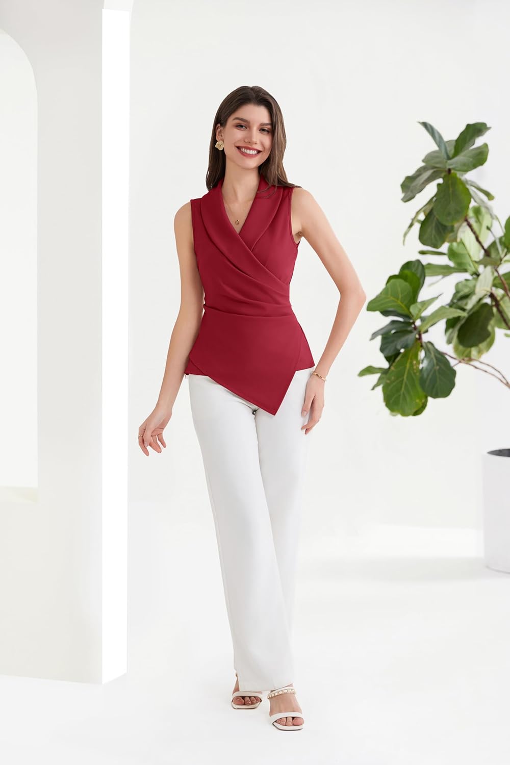 GRACE KARIN Women's Wrap V Neck Casual Work Tops Sleeveless Office Dressy Summer Blouse Asymmetrical Elegant Shirts - Image 6