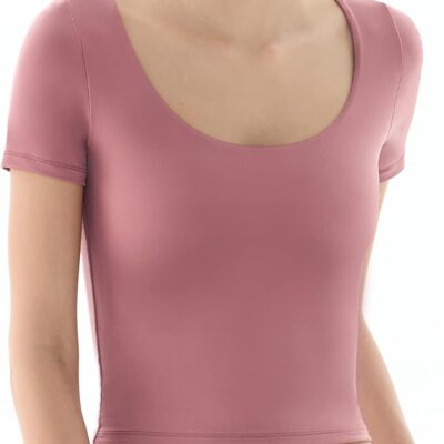 PUMIEY Women's Scoop Neck Short Sleeve T Shirt Slim Fit Sexy Tops Smoke Cloud Collection