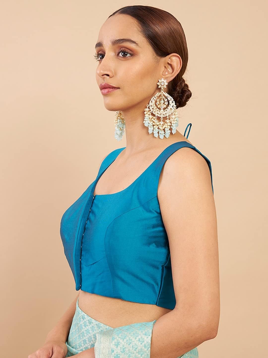 Indian Designer Party wear Art Silk Saree Blouse for Women Solid Readymade Indian Style Choli Top - Image 6