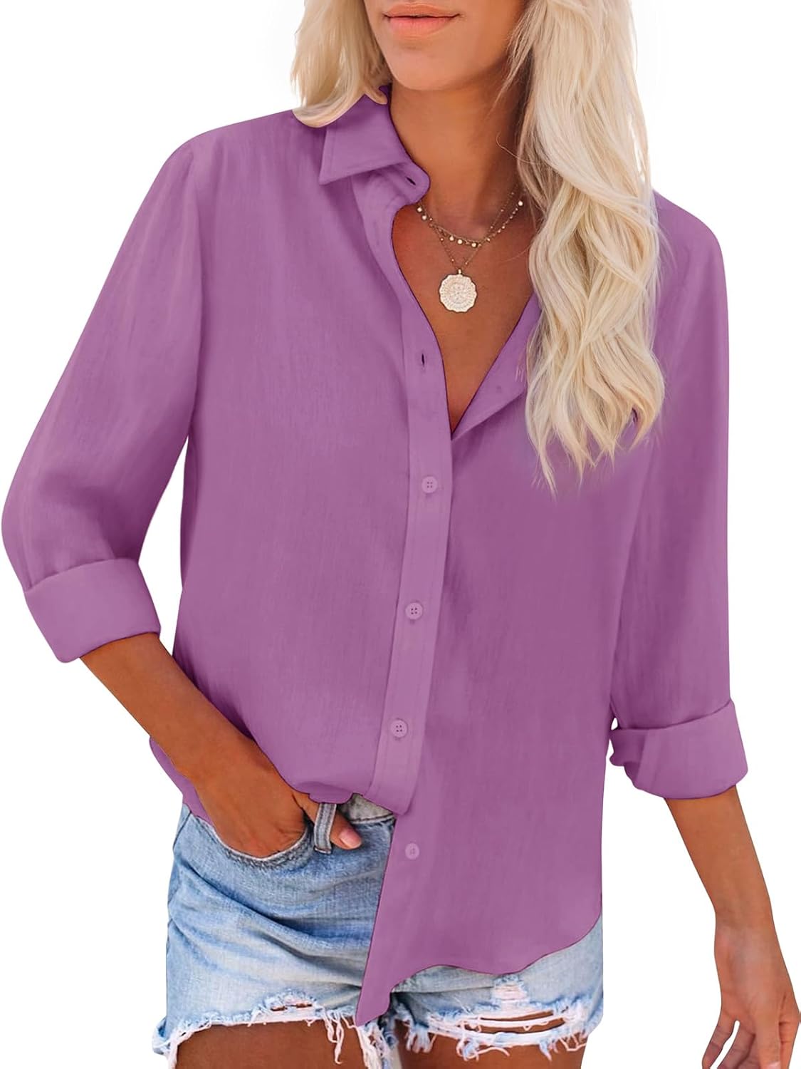 siliteelon Button Down Shirts for Women Dress Shirts Long Sleeve Wrinkle-Free Blouse Casual Solid Office Work Tunic Top