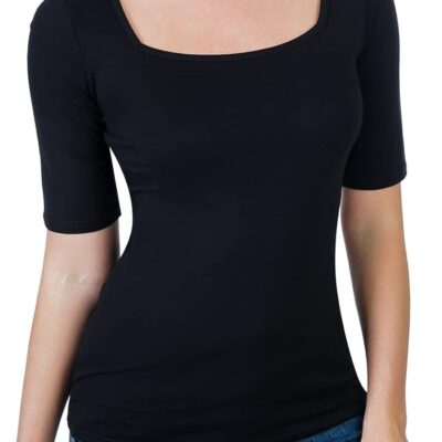 Women's Half Sleeve Square Neck Slim-Fit Tee Tops