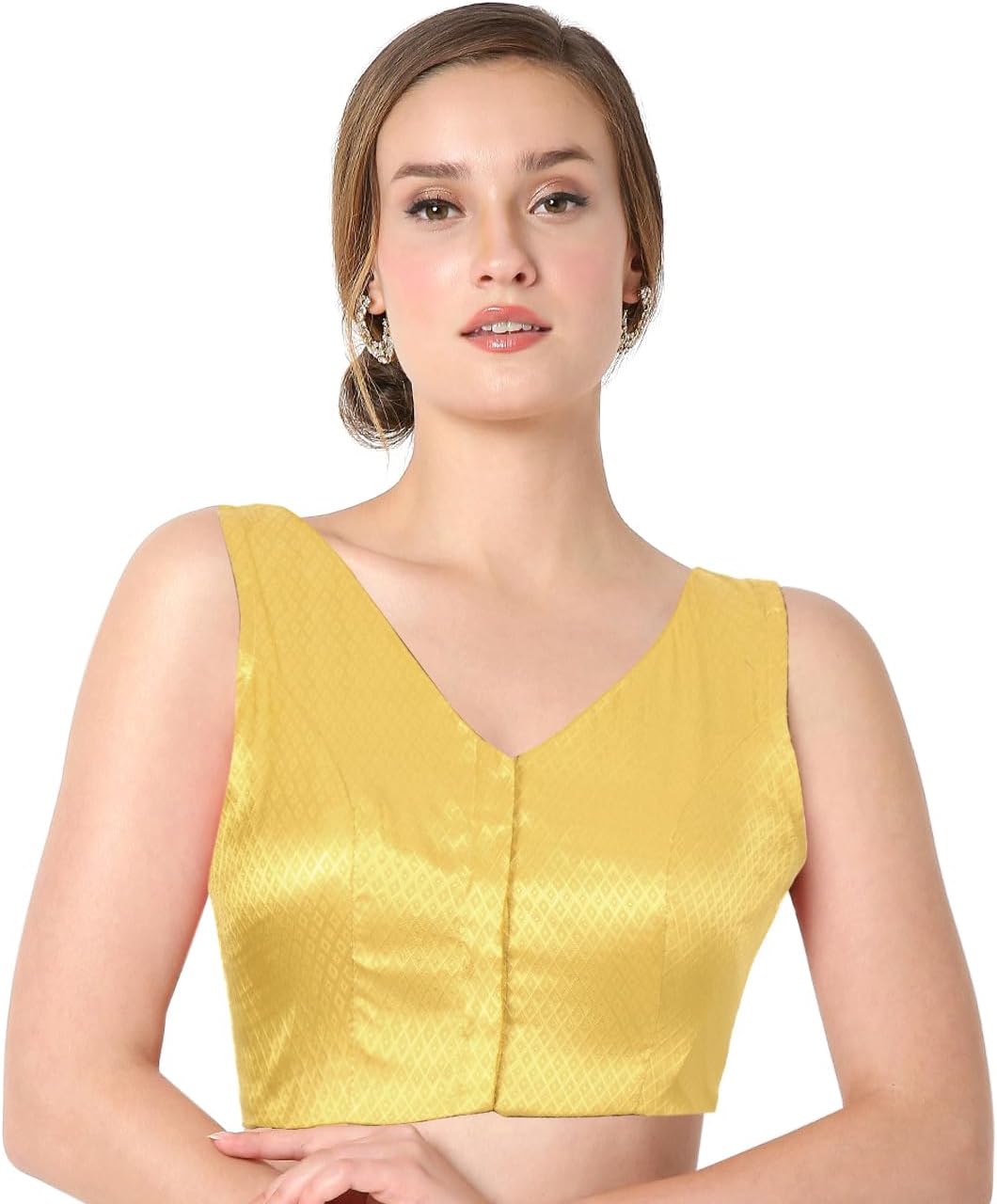 Chandrakala Gold Blouses for Women sarees,Readymade V-Neck Choli (B220-P)
