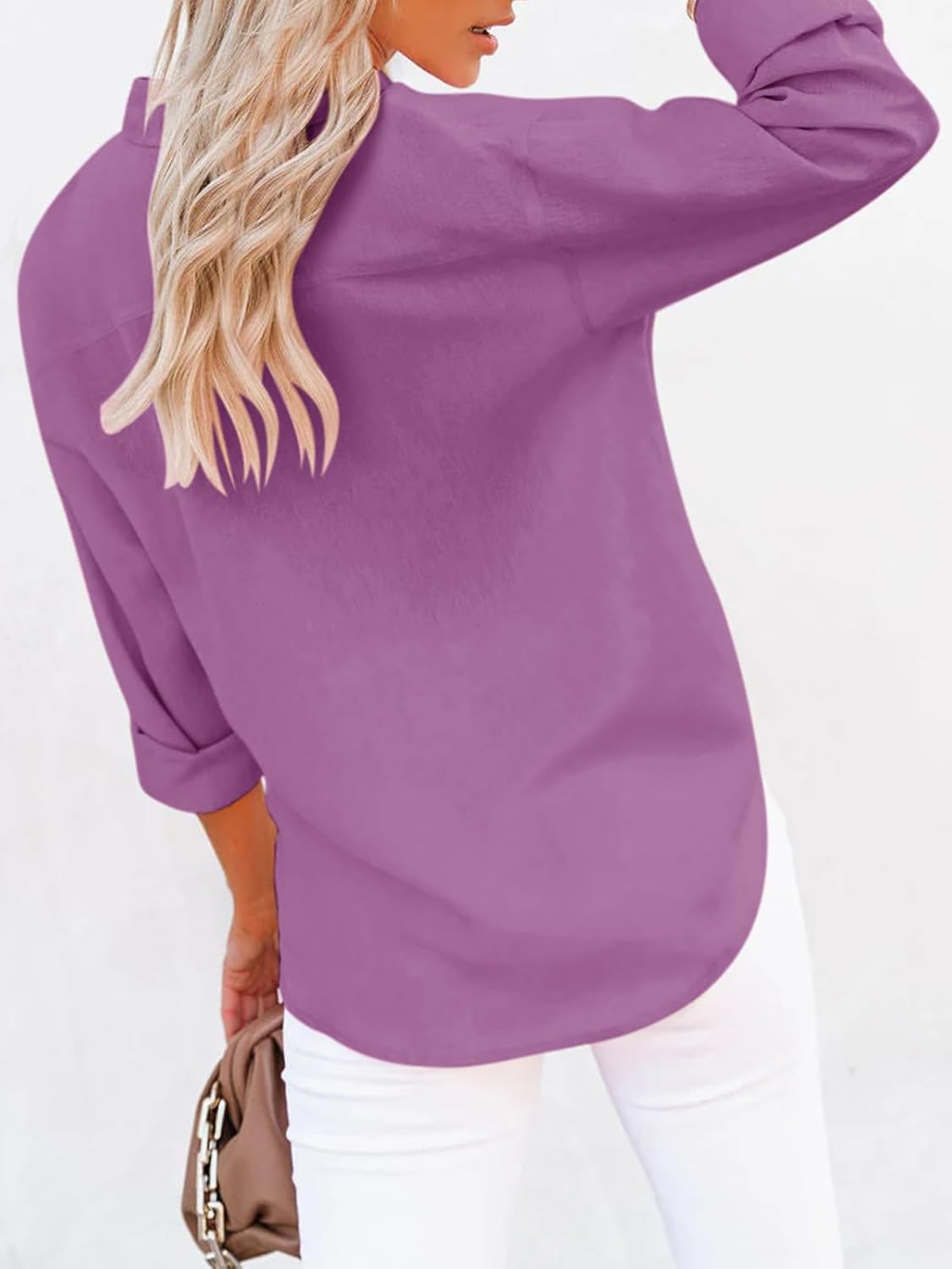 siliteelon Button Down Shirts for Women Dress Shirts Long Sleeve Wrinkle-Free Blouse Casual Solid Office Work Tunic Top - Image 2