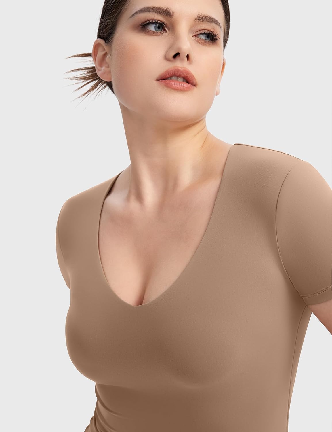 PUMIEY Women's V Neck Short Sleeve T Shirts Slim Fit Going Out Tops Sexy Basic Tee Sharp Collection - Image 3