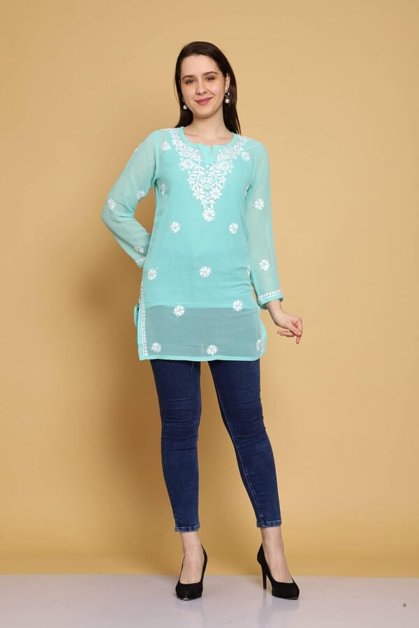 Ada Indian Hand Embroidered Chikankari Women's Georgette Kurti Top Tunic Shirt with inner A911300 - Image 4