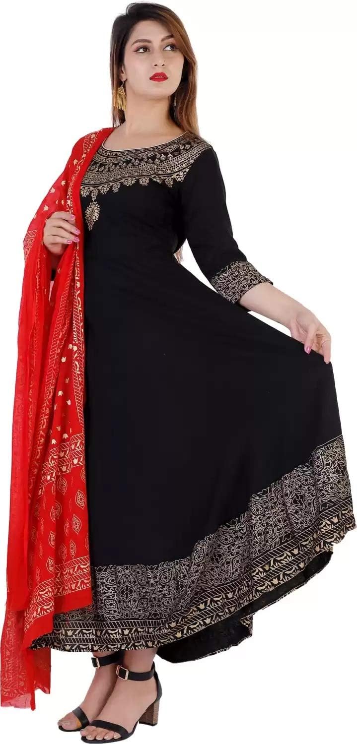 HSD Indian Women Rayon Kurta and Dupatta Set party wear Kurti Tunic Ready to wear - Image 3