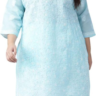 Ada Indian Hand Embroidered Traditional Chikanakri Women's Cotton Kurta Kurti Tunic Dress A411165