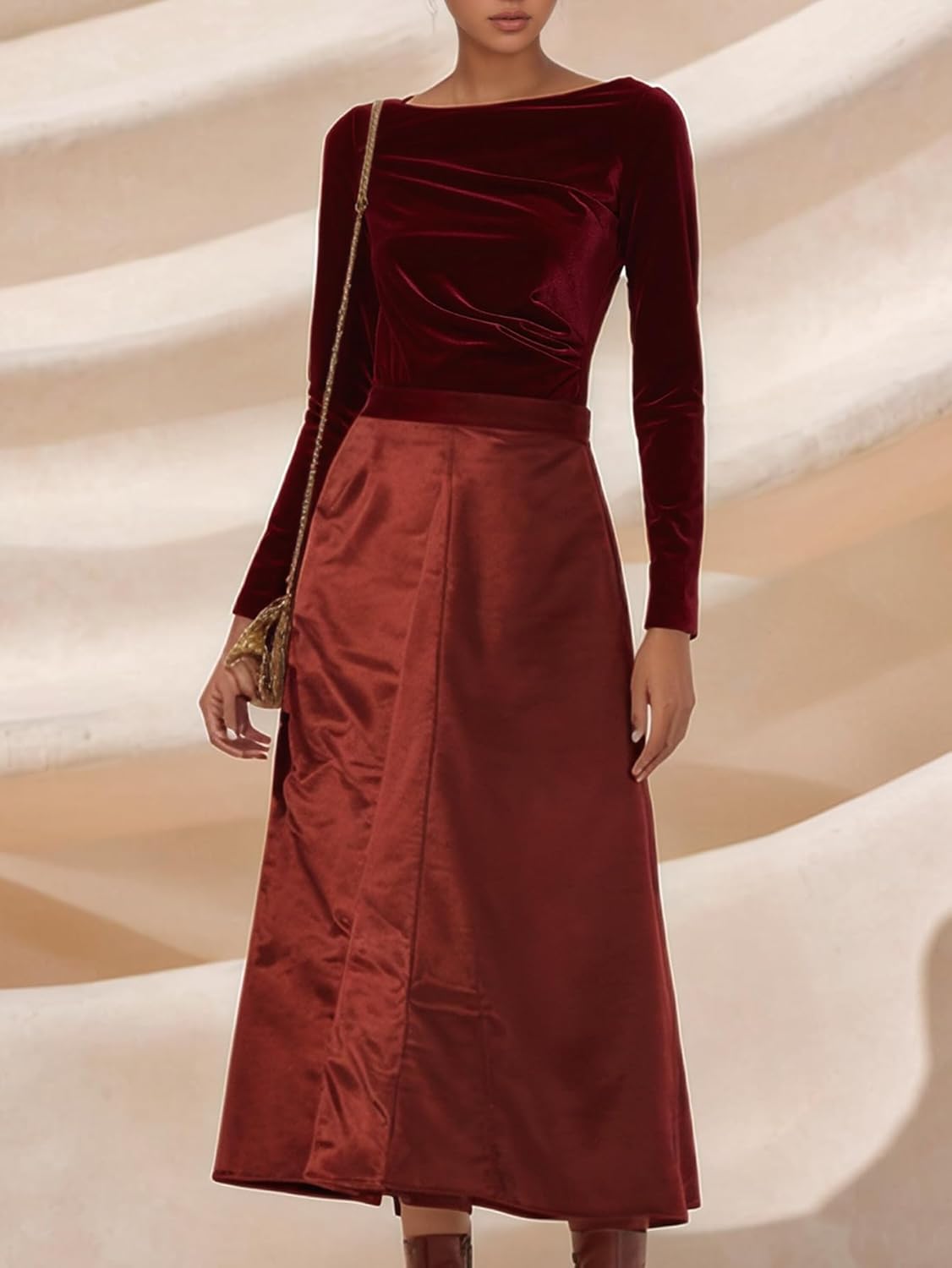 Velvet Tops for Women Boat Neck Long Sleeve Slim Fitted Blouse Casual Going Out Business Shirts - Image 5