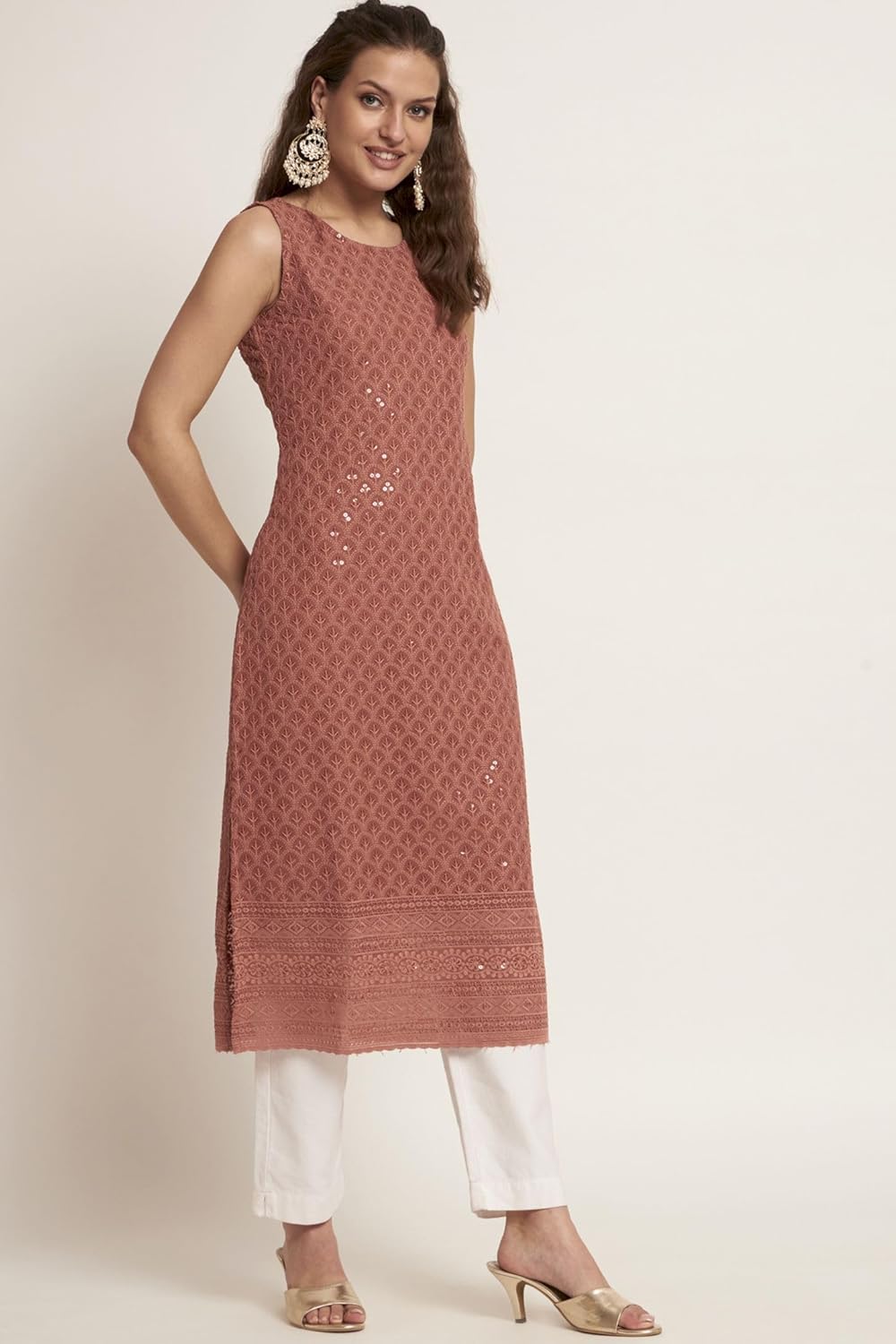 Shopping Queen Mint Green Georgette Embroidered Women's Straight Kurta - Image 4