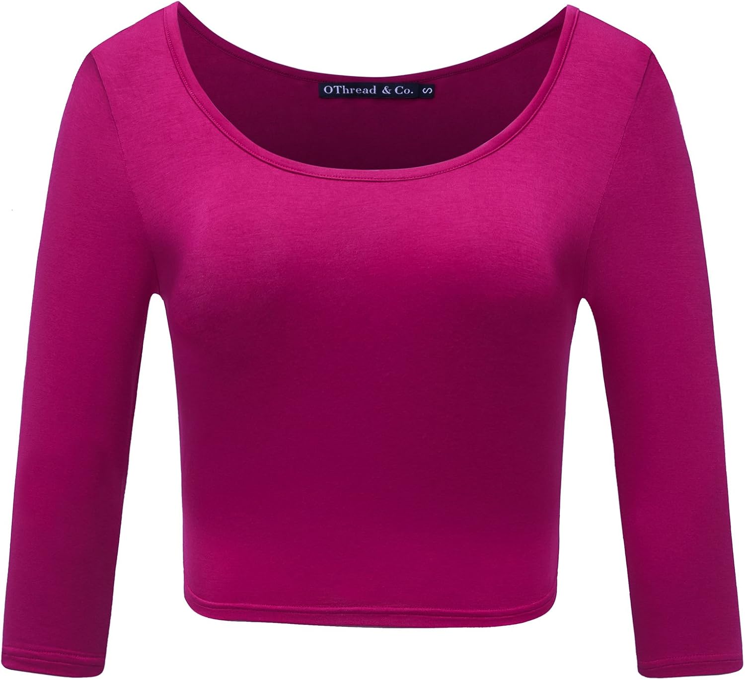 OThread & Co. Women's Crop Tops Basic Stretchy Scoop Neck 3/4 Sleeve T-Shirt