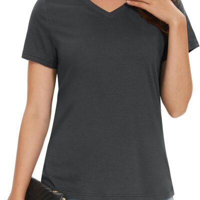 MAGCOMSEN Women's Cotton T Shirt V-Neck Short Sleeve Shirt Classic-Fit Casual Breathable Tee Summer Basic Tops