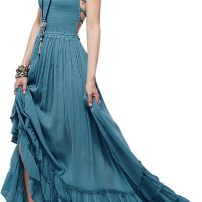 R.Vivimos Womens Summer Boho Sexy Backless Long Dresses