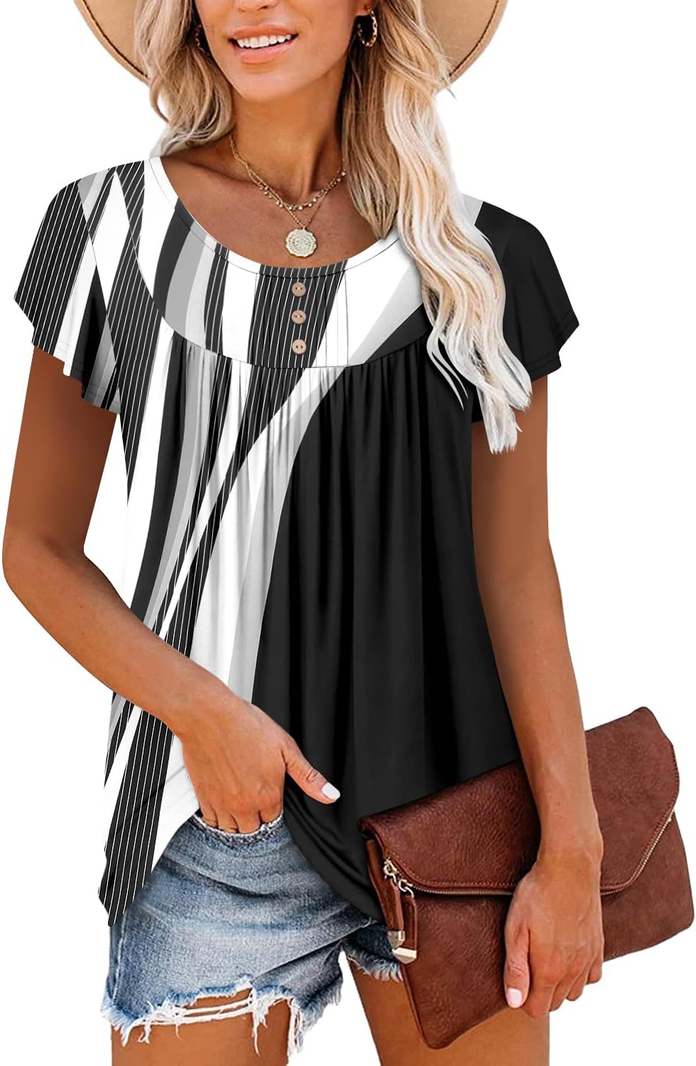 BETTE BOUTIK Women's Summer Tunic Tops Flowy Flare Botton Down Shirts Blouses S-3XL - Image 3