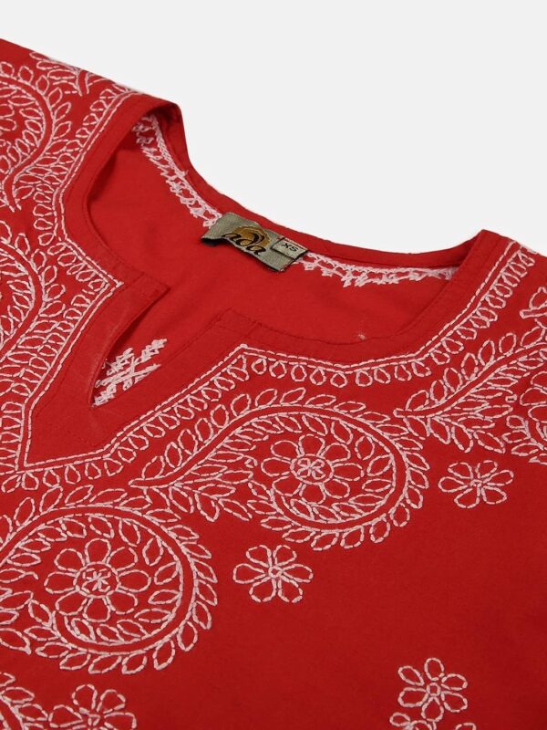 Ada Indian Hand Embroidered Chikankari Women's Straight Cotton Kurta Kurti Tunic A197536 - Image 5