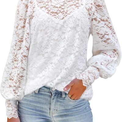 DOROSE Womens Tops and Blouses Dressy Casual Lace Floral Long Sleeve Shirts