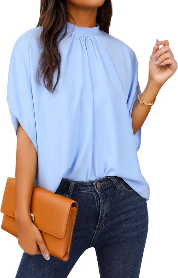 Womens Blouses Dressy Casual Mock Neck Batwing Sleeve Tops Loose Fit Tie Back Summer Tunic Tops