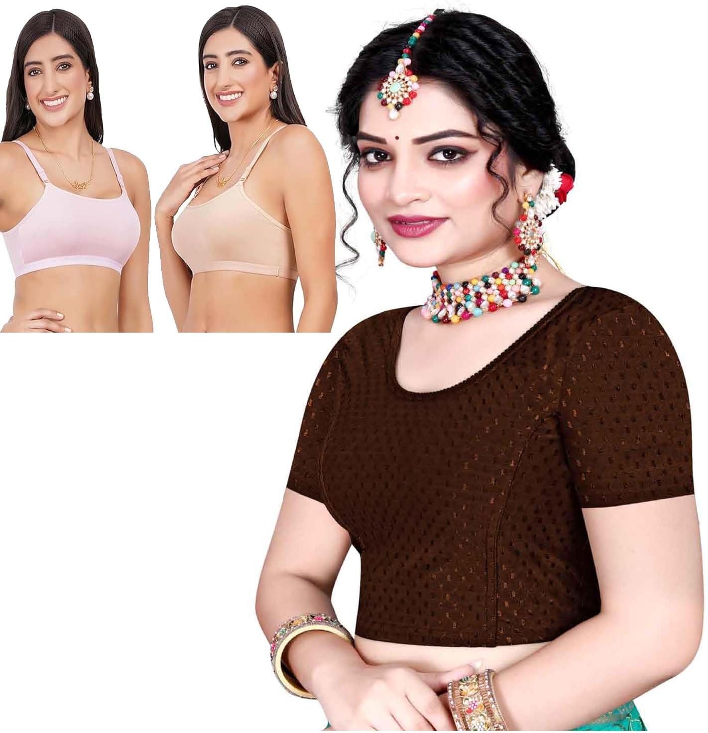 Cotton Lycra Stretchable Sports Top Sari Blouse Women Non Padded Sports Bra