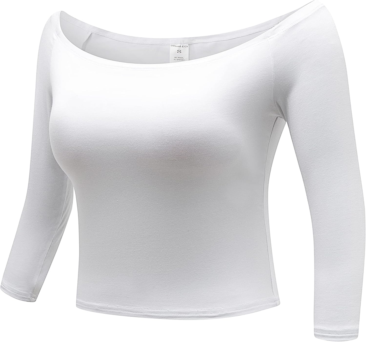 OThread & Co. Women's Off Shoulder 3/4 Sleeve Crop Top Comfy Basic Stretch Layer Shirt - Image 2