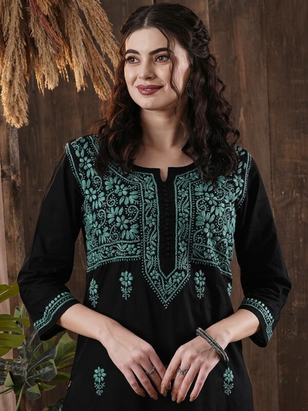 Ada Indian Hand Embroidered Chikankari Straight Cotton Kurta Kurti Tunic Dress for Women A411543 - Image 5