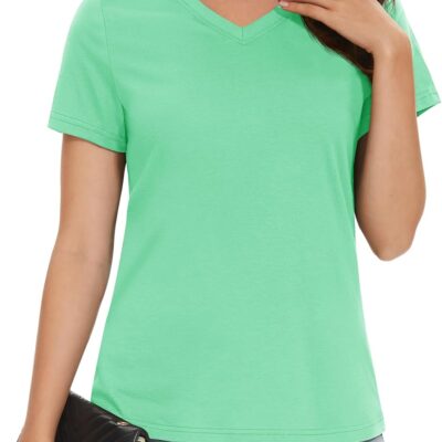 MAGCOMSEN Women's Cotton T Shirt V-Neck Short Sleeve Shirt Classic-Fit Casual Breathable Tee Summer Basic Tops