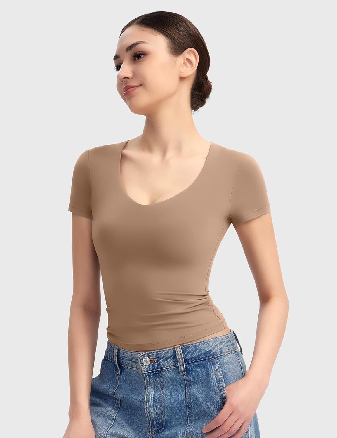 PUMIEY Women's V Neck Short Sleeve T Shirts Slim Fit Going Out Tops Sexy Basic Tee Sharp Collection - Image 4