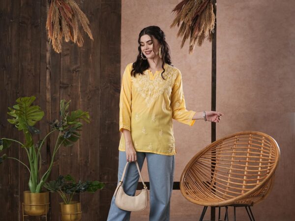 Ada Hand Embroidered Indian Traditional Chikankari Cotton Tunic Top Kurti Shirt for Women A911116 - Image 6