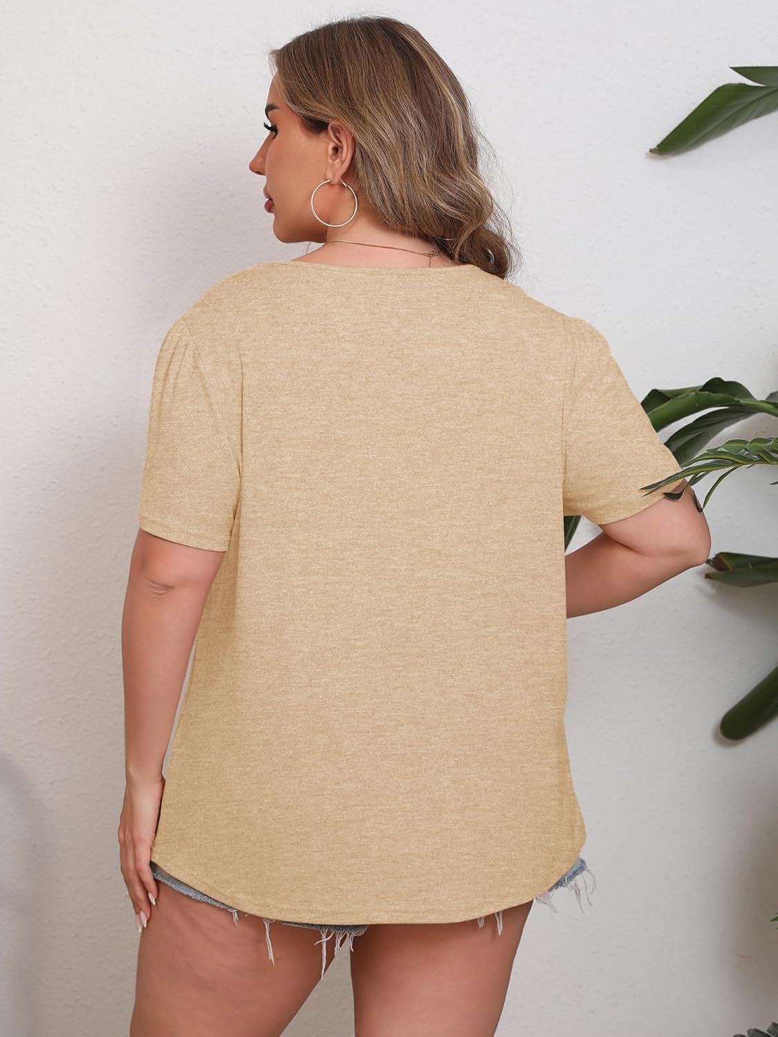 HDLTE Plus Size Womens Tops Petal Short Sleeve Summer Casual Crew Neck Pleated Shirts Tunics Blouse - Image 5