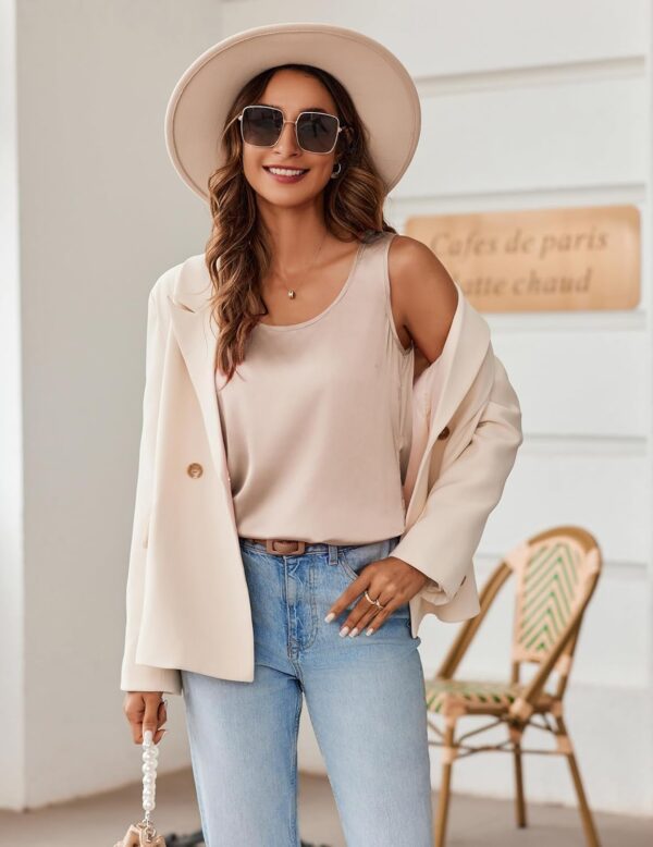 Zeagoo Silk Satin Tank Tops for Women Scoop Neck Sleeveless Camisole Tops 2025 Summer Basic Blouses - Image 2