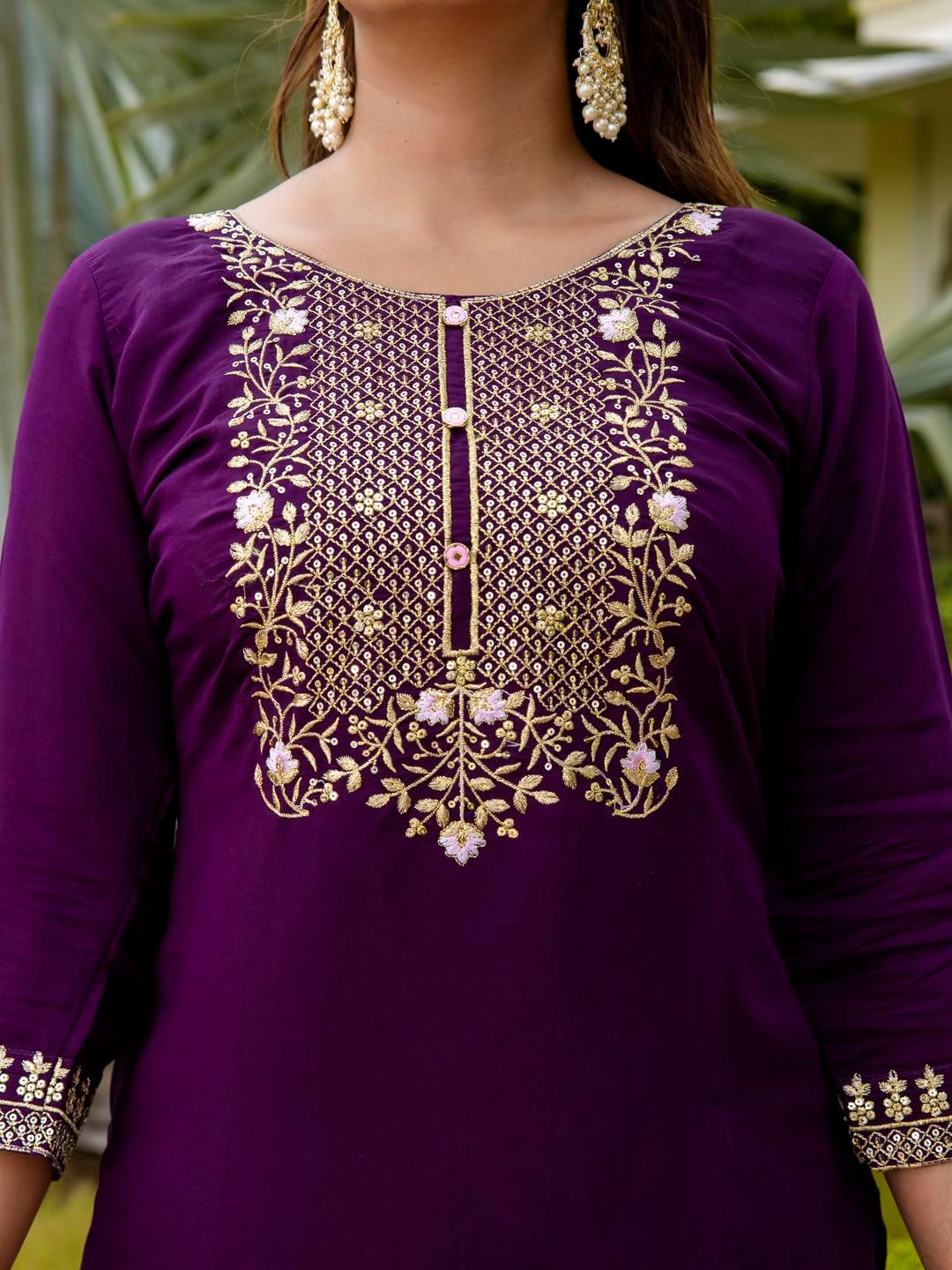 VredeVogel Women's Kurta Pant Set with Dupatta | Embroidered Viscose Roman Silk Kurta Set for Women - Image 6
